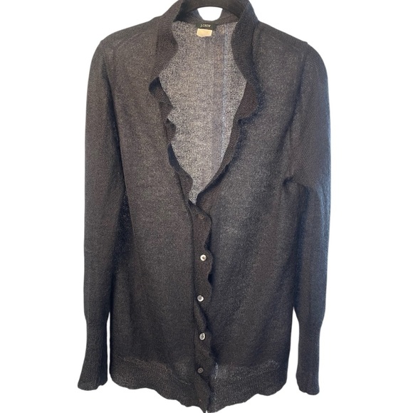 Abercrombie & Fitch Slate Blue/Gray Mohair Blend Cardigan, Ruffle Trim Buttons L - Picture 2 of 8